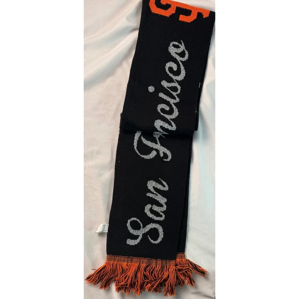 San Francisco Giants MLB Forever Collectible Knit Scarf Black Silver Orange Read